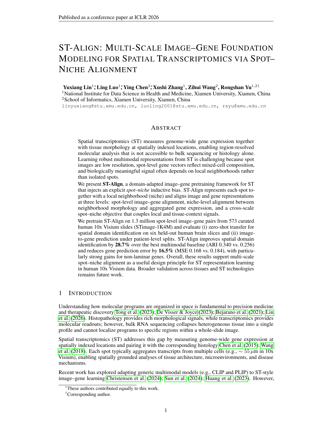 ST-Align: Multi-Scale Image-Gene Foundation Modeling for Spatial Transcriptomics via Spot-Niche Alignment